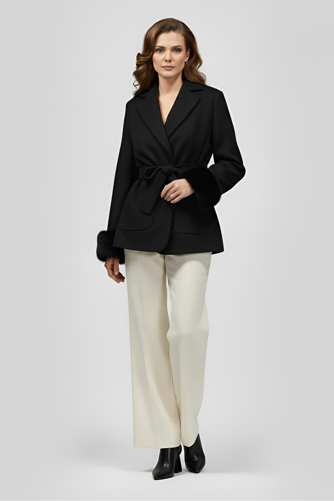 Black Belted Winter Coat – Clean Tailored Front View