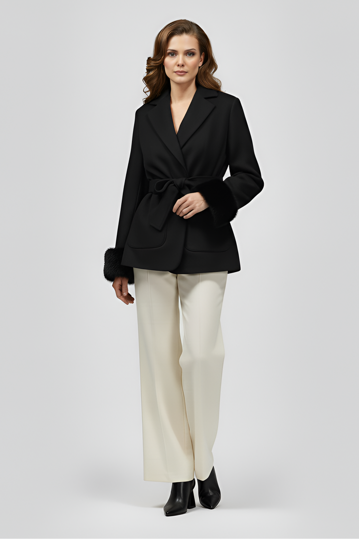 Black Belted Winter Coat – Clean Tailored Front View