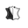 Black and white shield-shaped object with stitching details on a white background