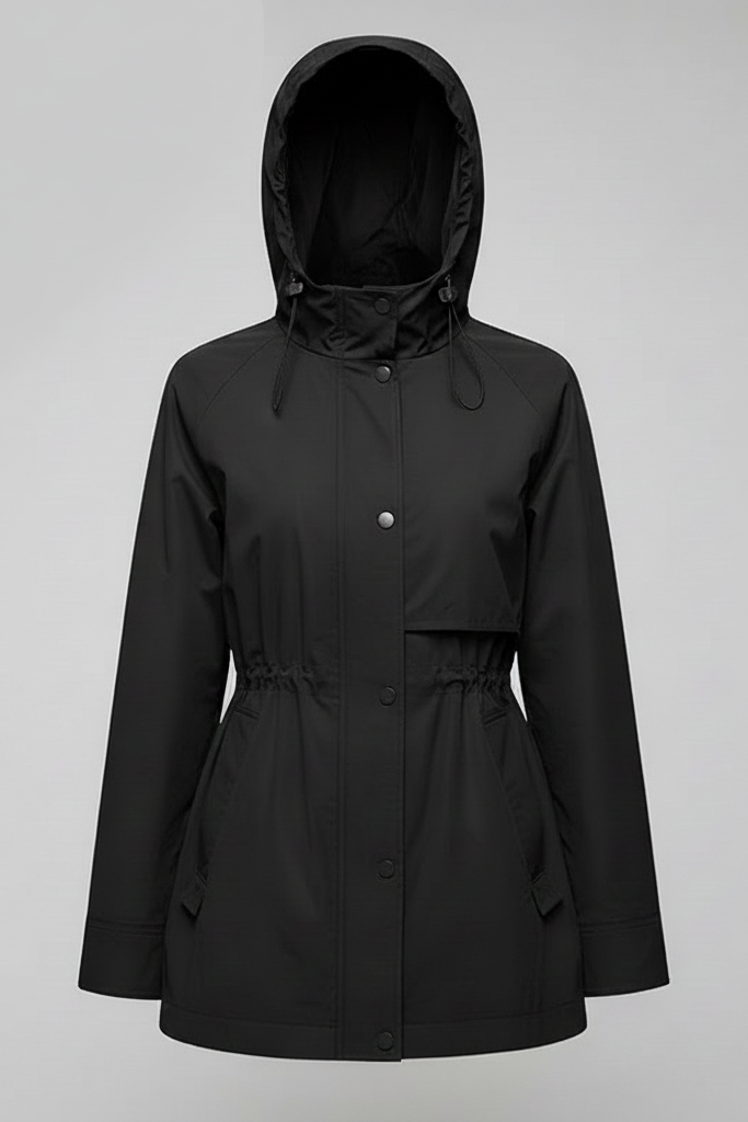 Black hooded jacket on a gray background