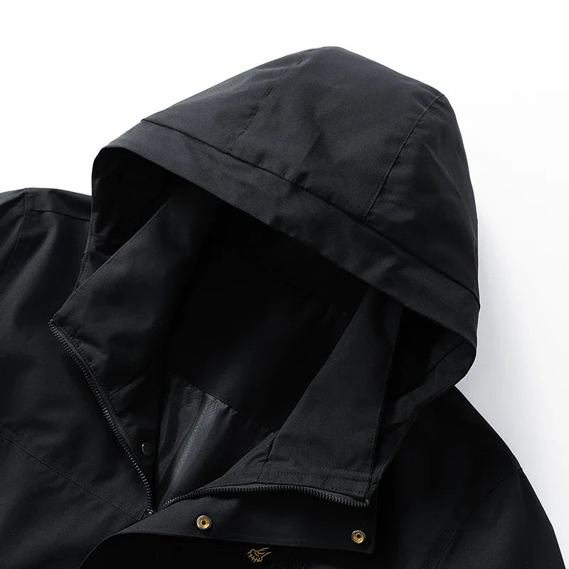 Black hooded jacket on a white background