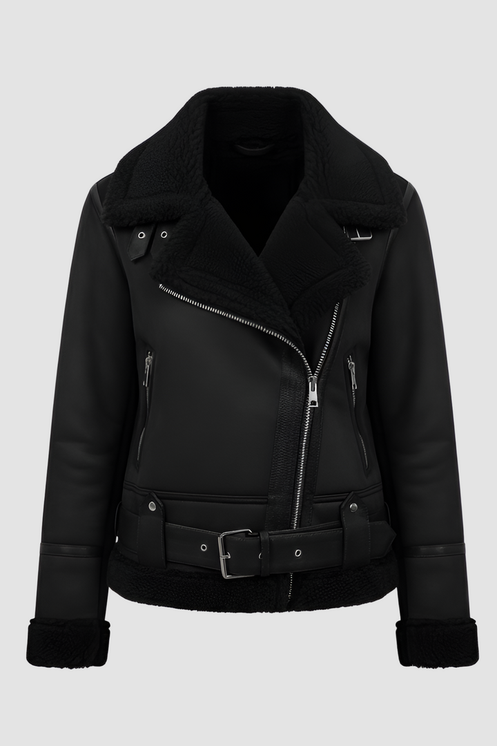 Black leather jacket on a white background