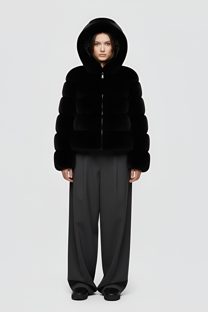 Winter outfit featuring the FERALYN faux fur jacket styled with everyday essentials.