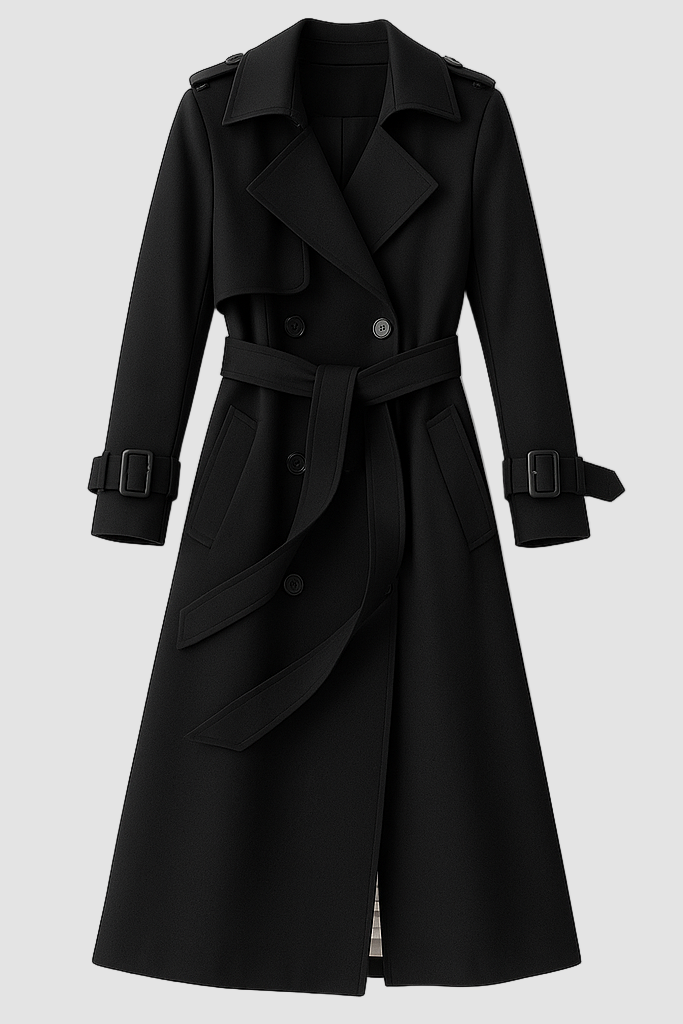 Black trench coat on a white background