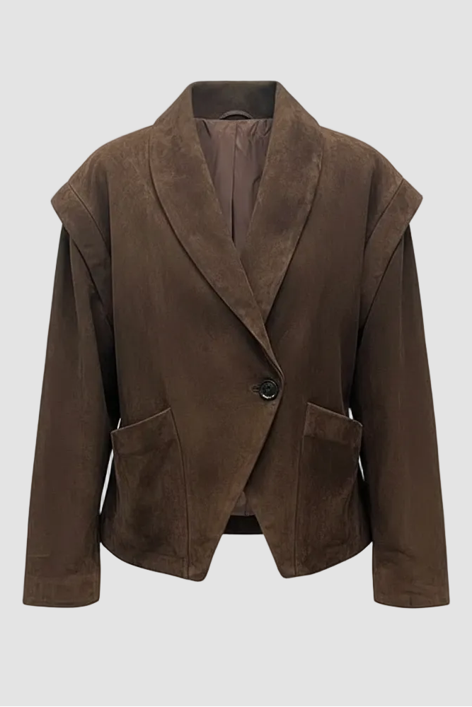 Brown blazer on a light gray background
