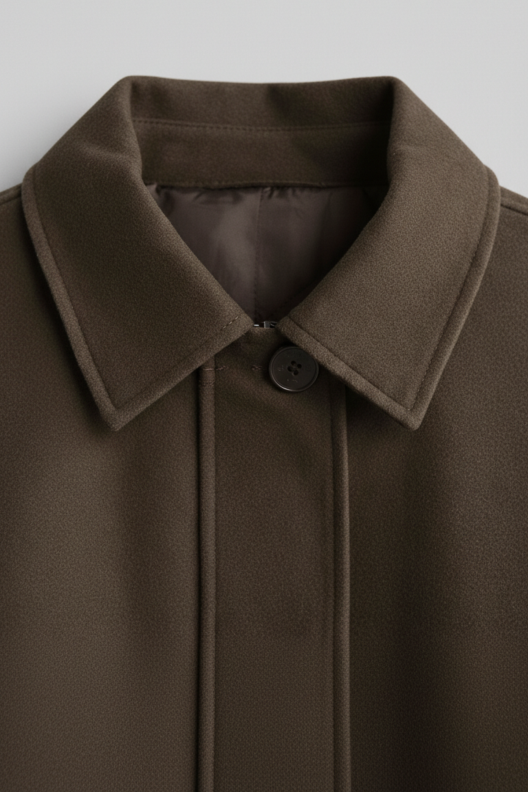Brown coat with a collar on a light gray background