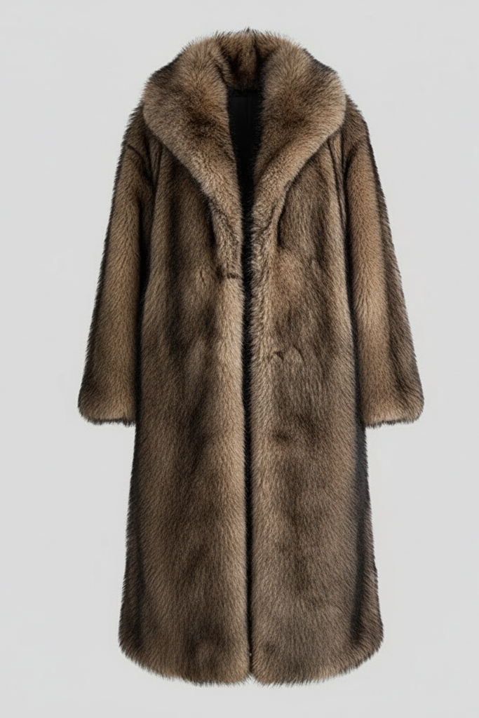 Brown fur coat on a light gray background