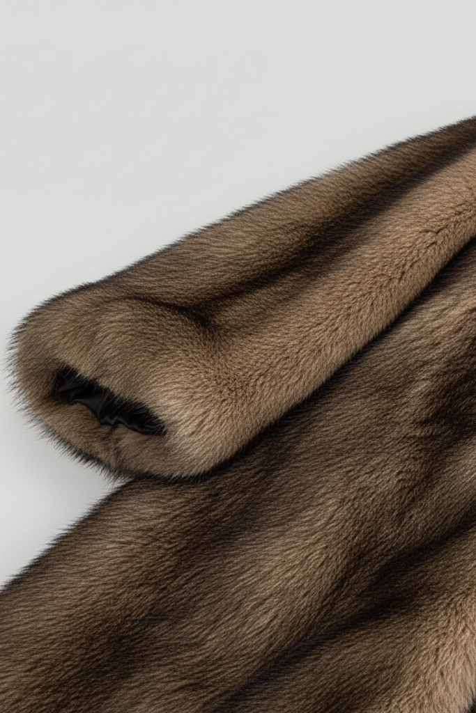 Brown fur fabric on a light gray background