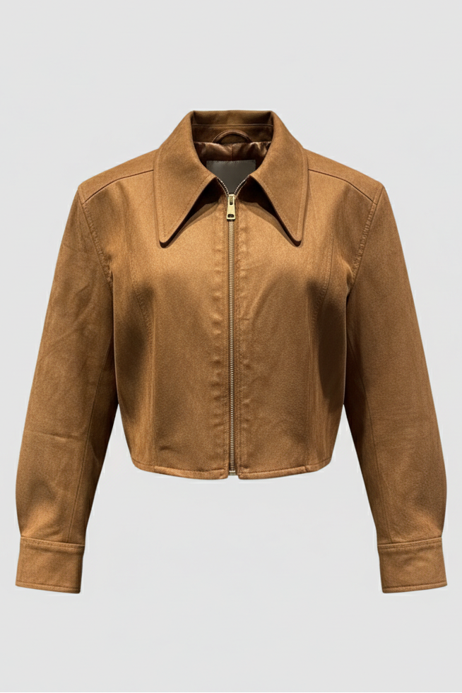 Brown leather jacket on a light gray background