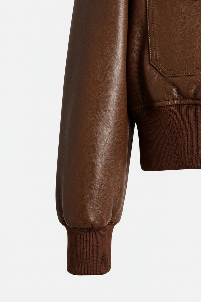 Brynne - Brown leather bomber jacket,sleeve detail