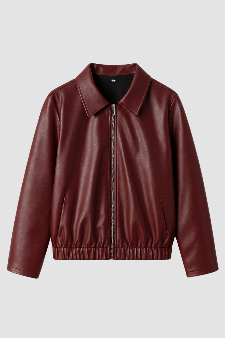 Maroon leather jacket on a white background