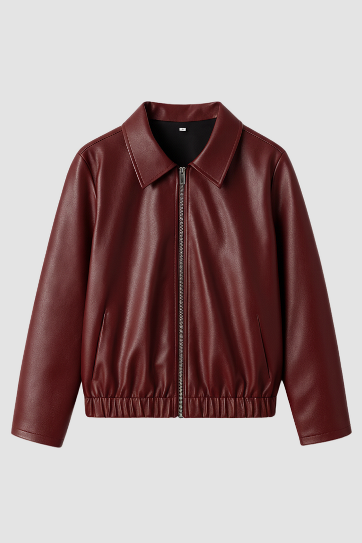 Maroon leather jacket on a white background
