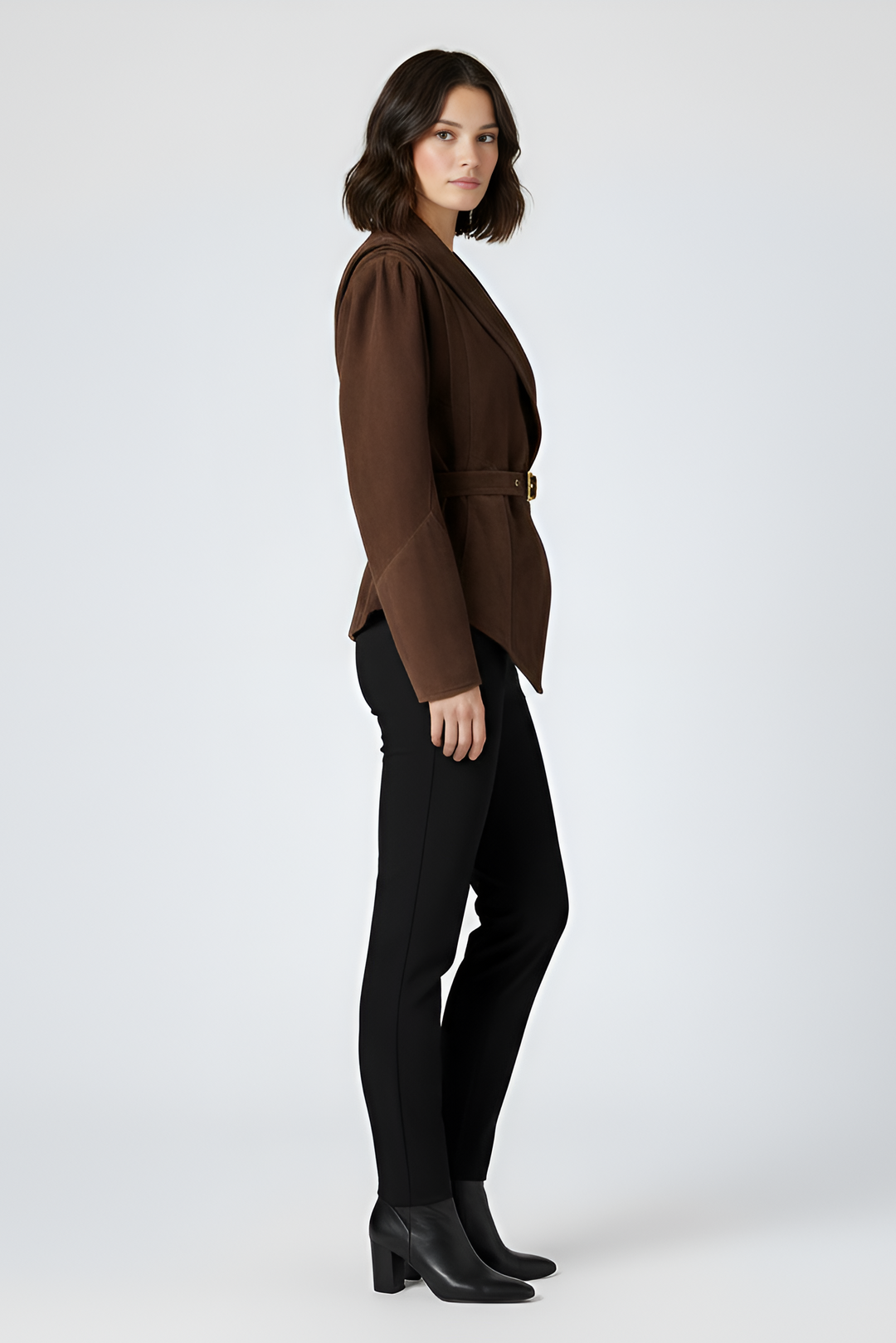 CAMERON - Dark Brown Suede Jacket Side Profile
