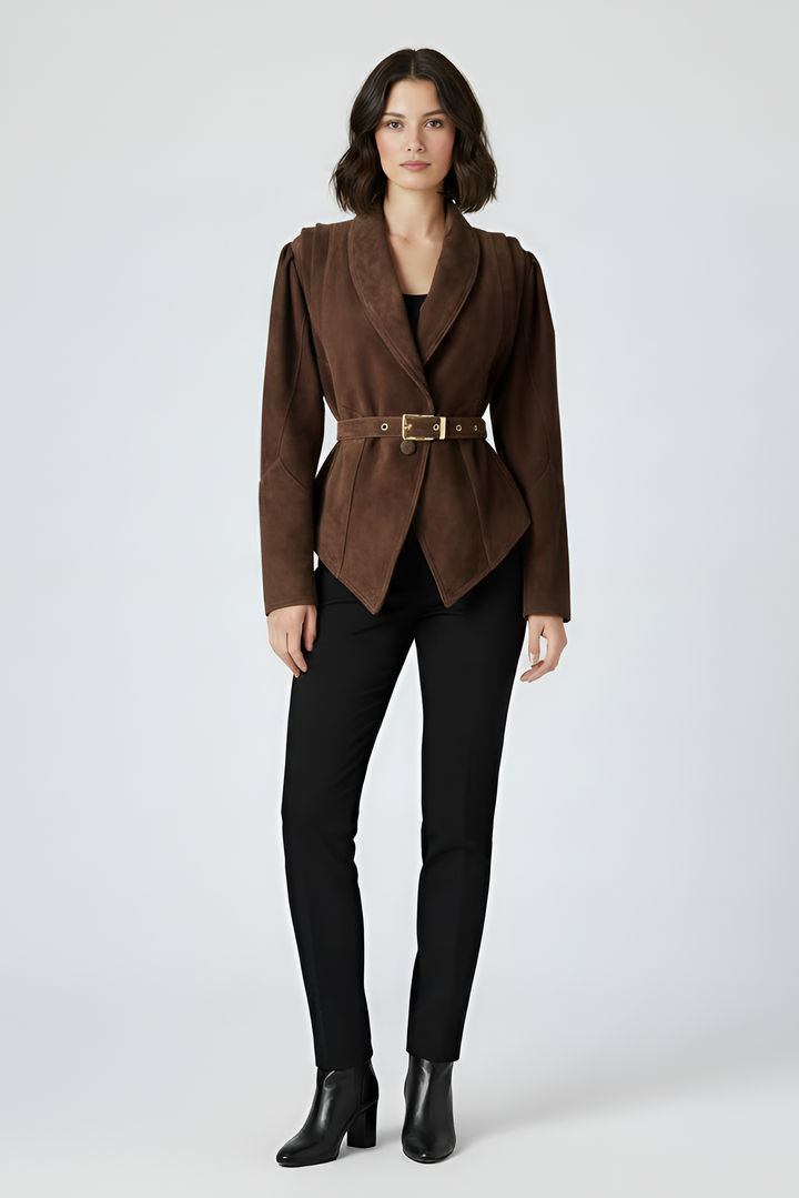 CAMERON - Full Outfit with Dark Brown Suede Jacket