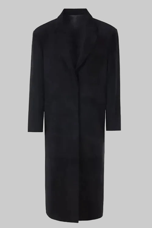 CAMILLE - Goat Leather Trench Coat, Black, Full Length, Lapel Collar