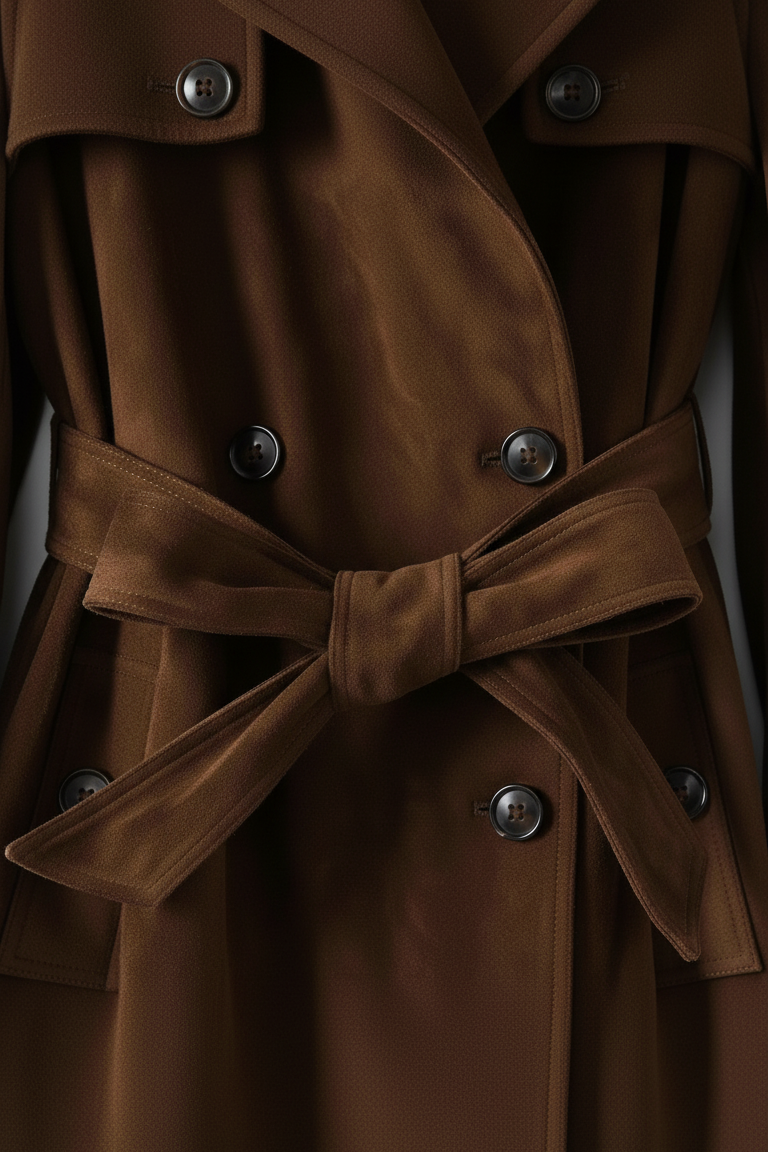 CHARLOTTE - Brown suede leather trench coat with tie belt