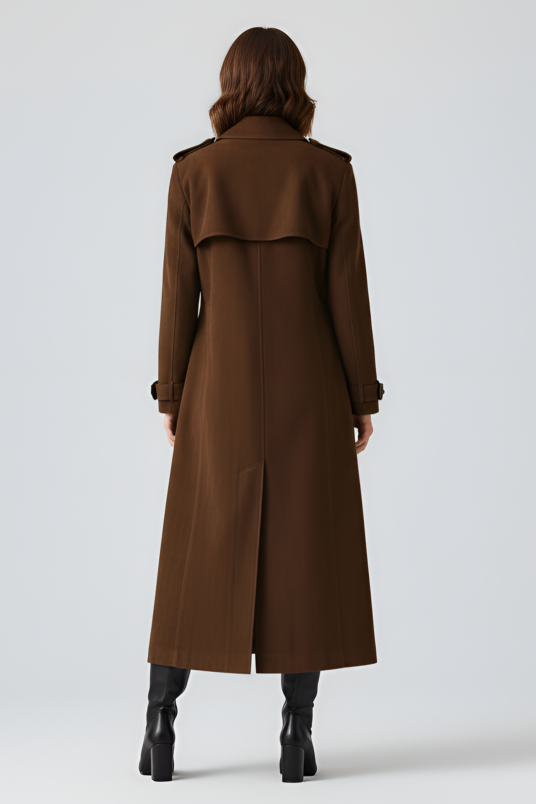 CHARLOTTE - Close-up of brown suede leather trench coat collar