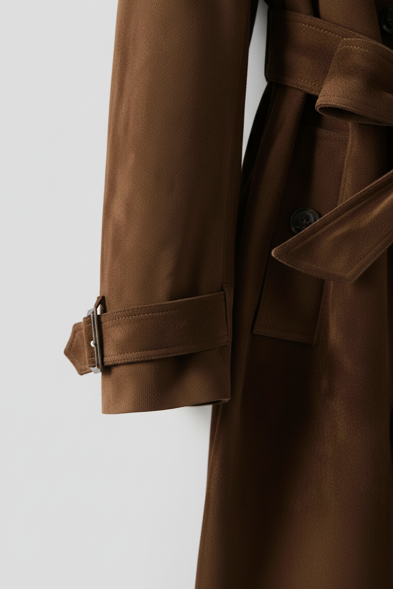CHARLOTTE - Suede leather trench coat detail on sleeve