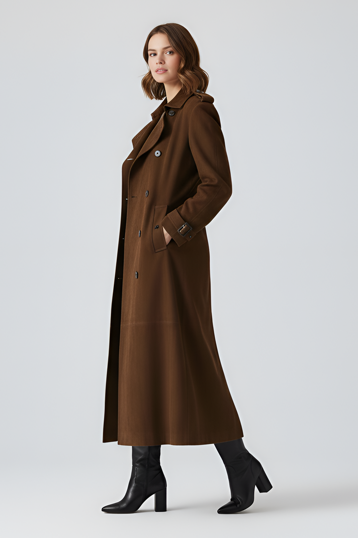 CHARLOTTE - Woman in brown suede leather trench coat