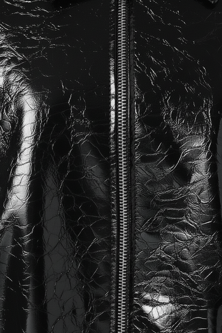 CAMDEN - Cropped Patent Leather - patent, buttonless, sleek, jacket