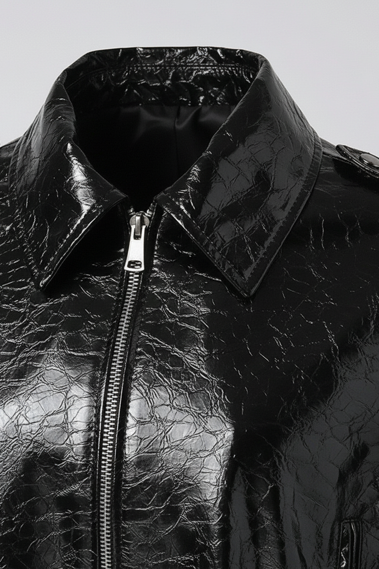 CAMDEN - Cropped Patent Leather - patent collar, luxury detail, precise stitching