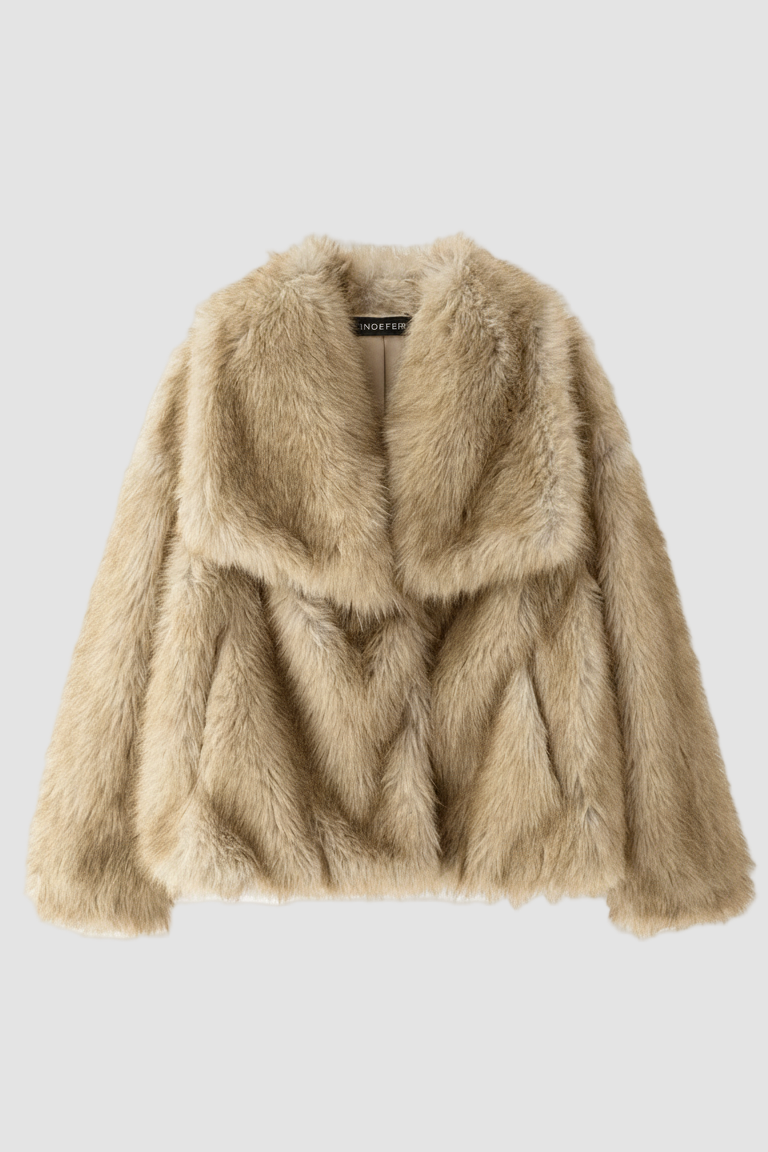 Caramel Variante SEELIA – Short Faux Fur Coat in Caramel Mink.