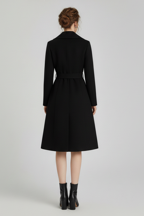 Close-up of LEONA Wool Blend Long Coat fabric emphasizing softness and refined tailoring.