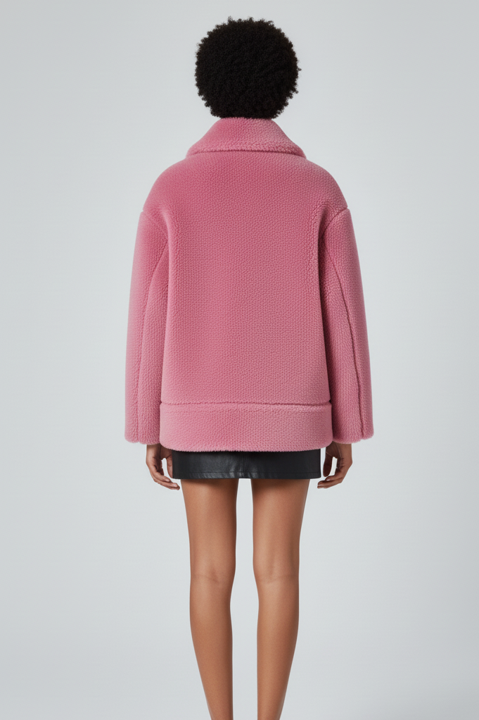 Close-up of VARLENE cashmere-style fleece texture with sash and button details.