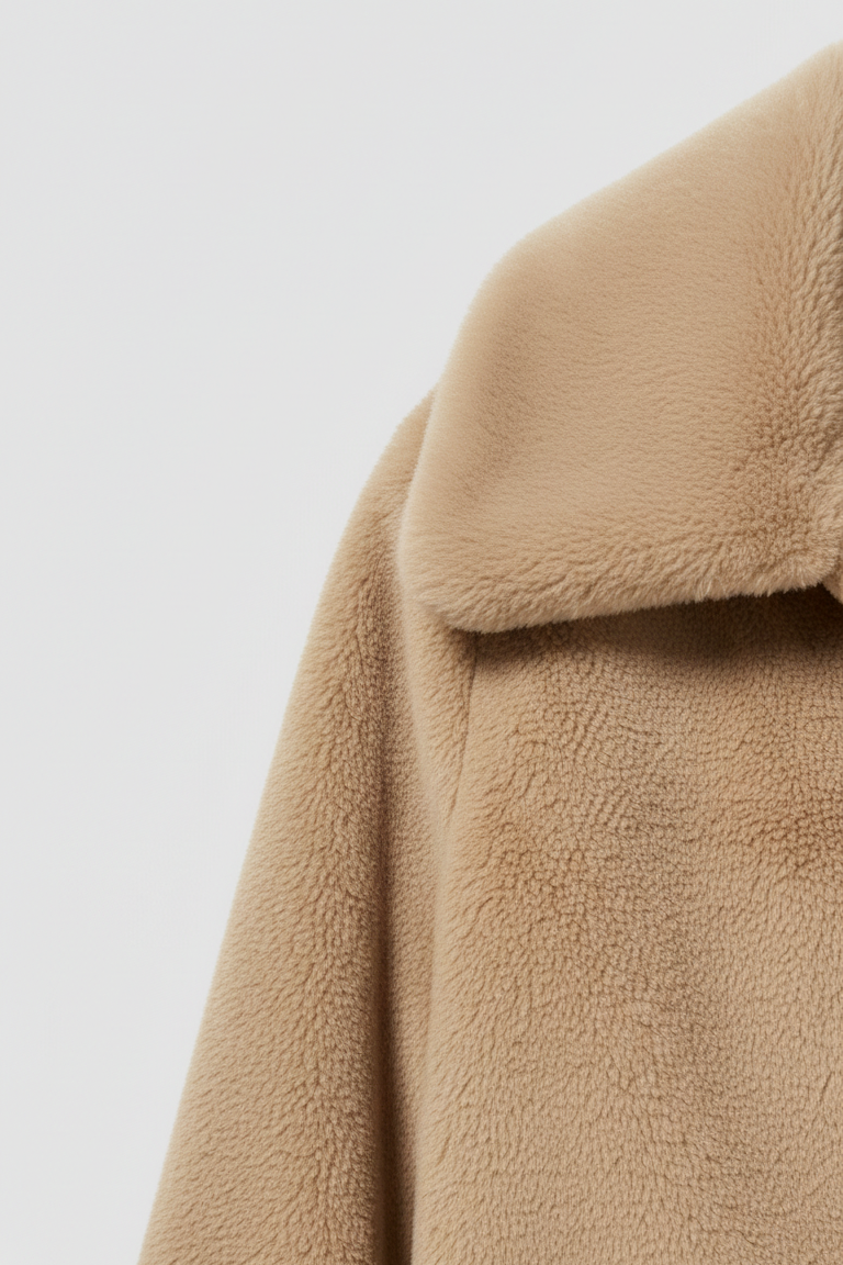 Close-up of a beige textured fabric on a light gray background