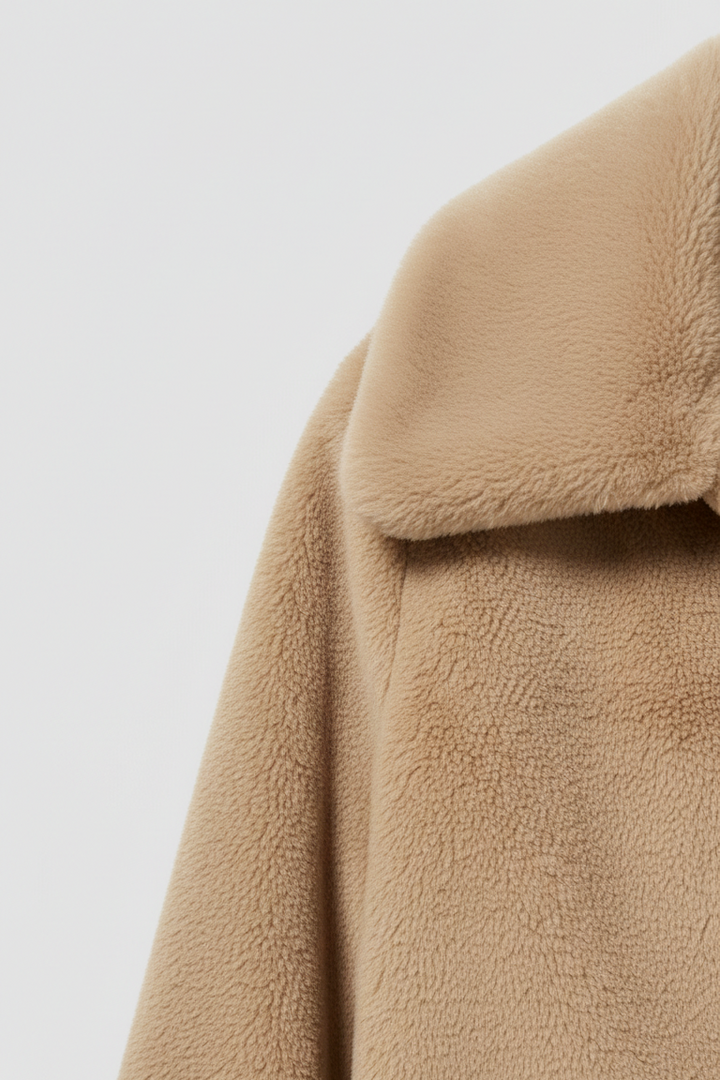 Close-up of a beige textured fabric on a light gray background