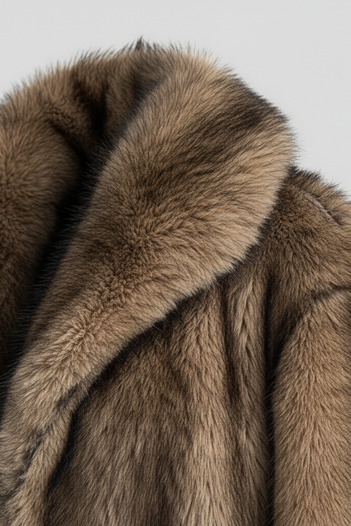 Close-up of a brown fur coat on a light gray background