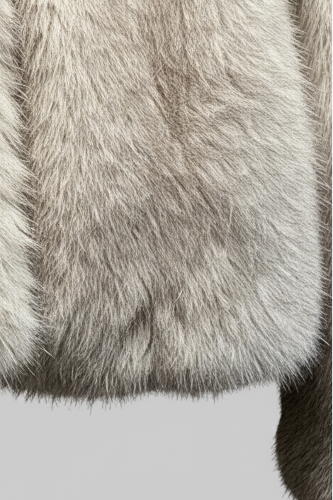 Close-up of a fur coat on a light gray background