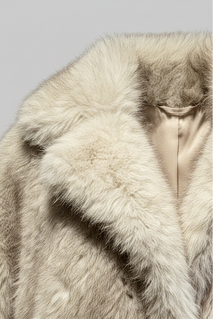 Close-up of a fur coat with a neutral background