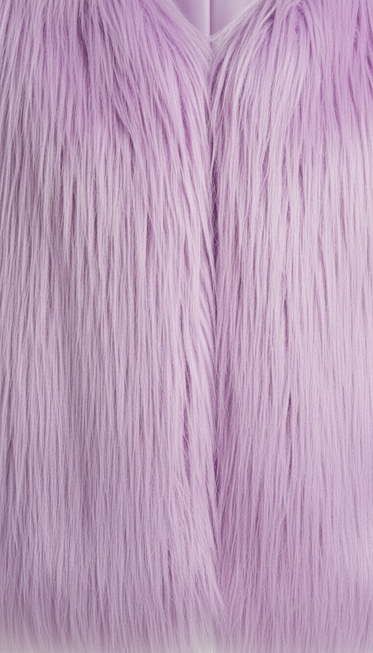 Close-up of plush faux fur texture in purple showing soft winter fabric.