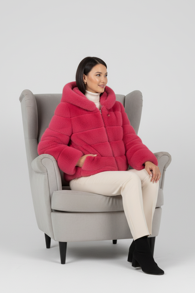 Close detail of the FERALYN jacket’s faux fur fabric and cozy finish.