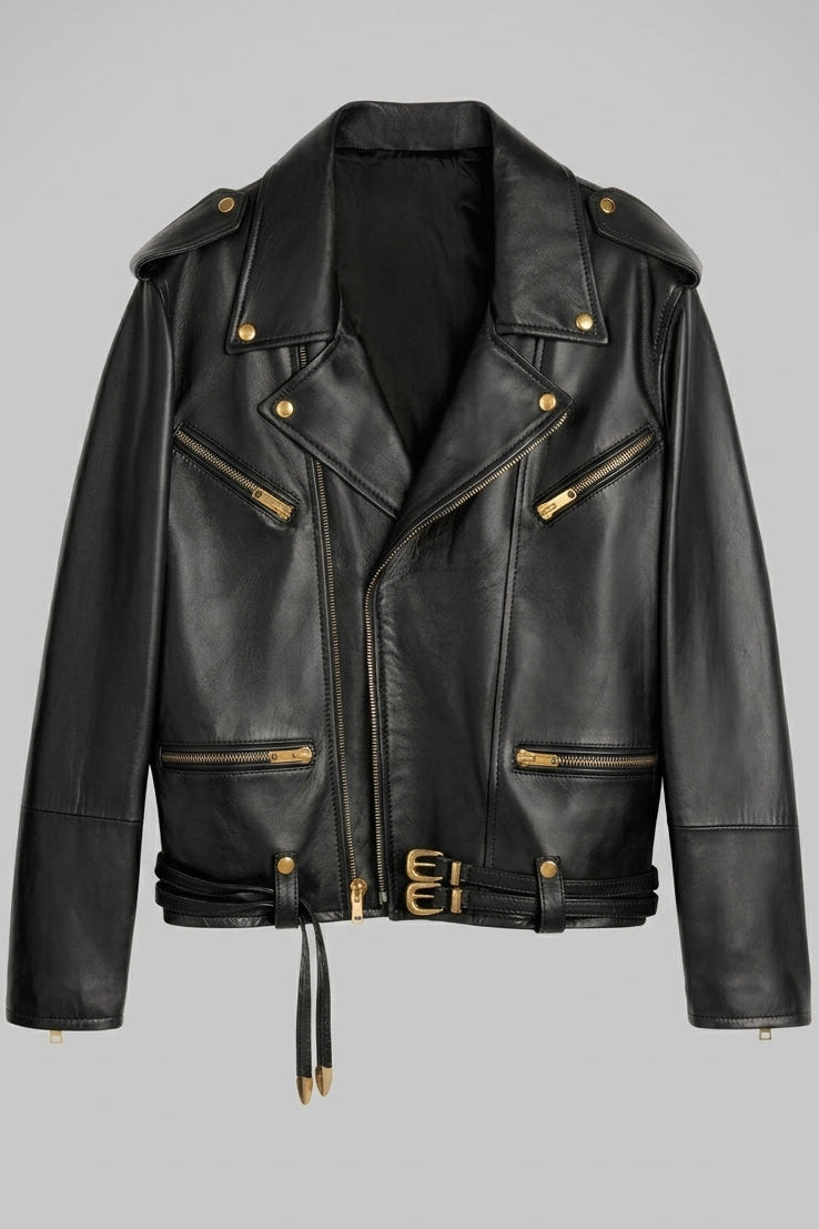 DALLAS - Black Oversized Vintage Leather Jacket - full product shot