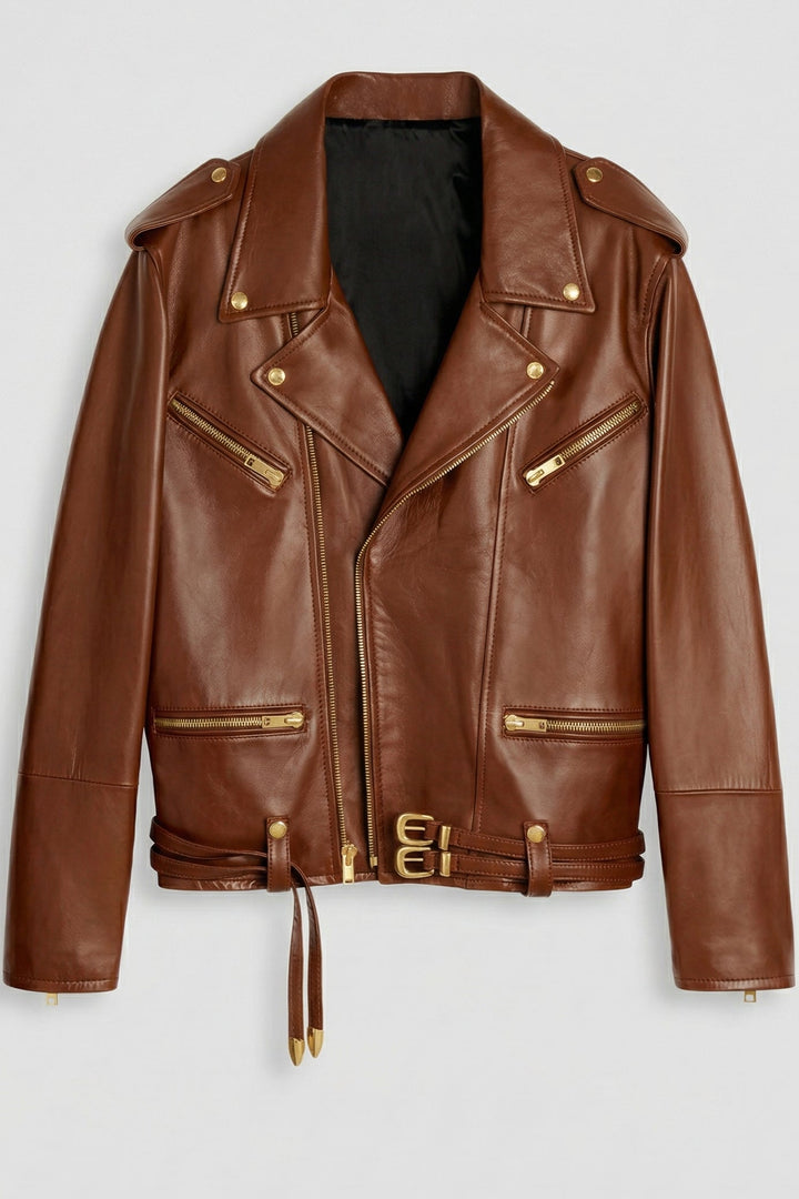DALLAS - Brown Oversized Vintage Leather Jacket - full product shot