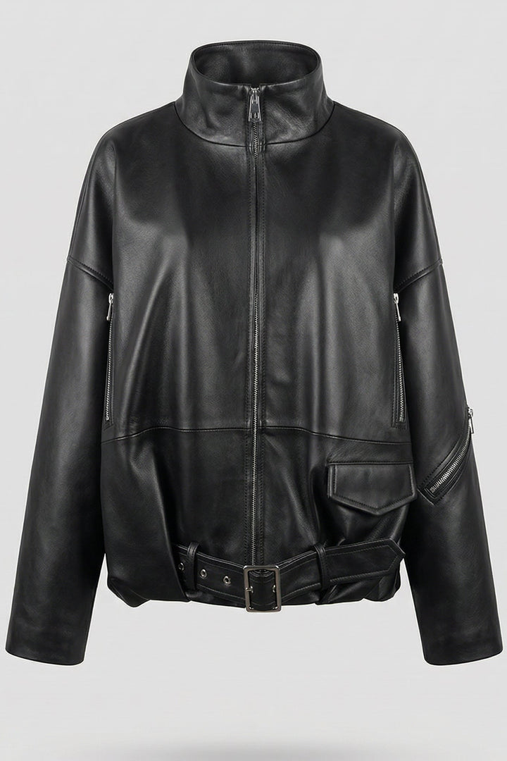 DELILAH - Black leather jacket, full shot