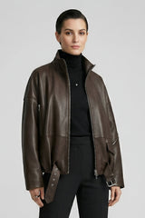 DELILAH - Sheepskin Leather Bomber Jacket Dark Edition