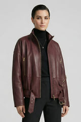 DELILAH - Belted Sheepskin Leather Bomber Jacket - Light Edition