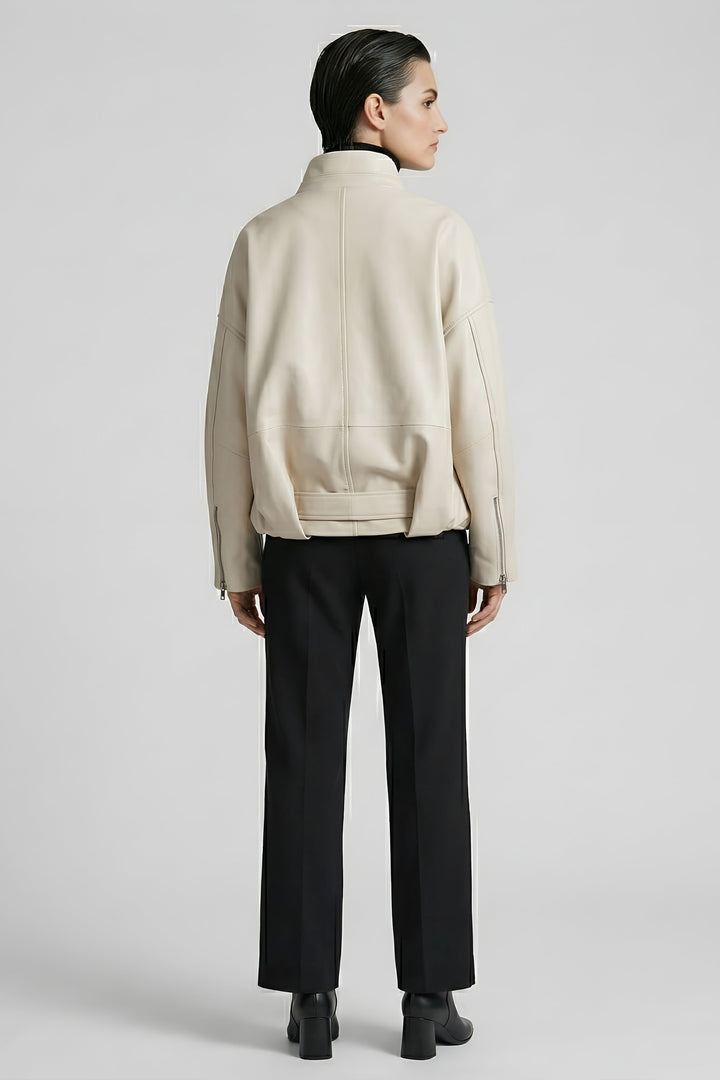 DELILAH - Cream leather jacket, back view