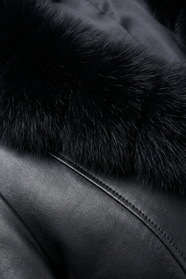 DELTA - Leather Jacket - Quiet Luxury, Studio, collar  close-up shot