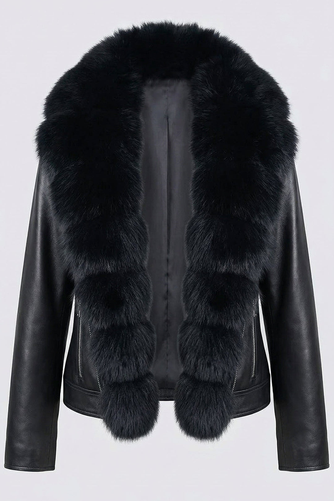 DELTA - Leather Jacket with Black Fur Collar and Cuffs