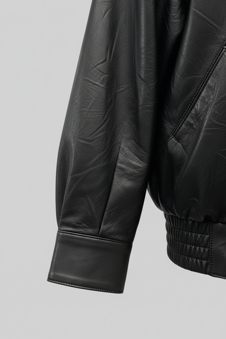DEVON - Black leather jacket, Close-up, Sleeve cuff