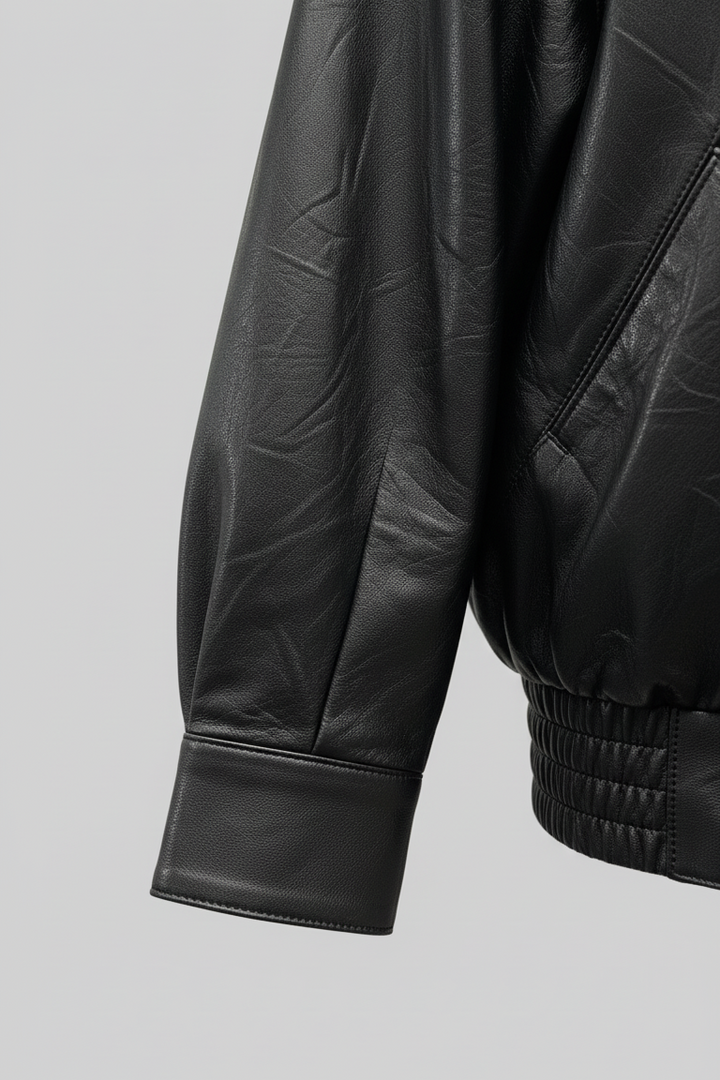 DEVON - Black leather jacket, Close-up, Sleeve cuff