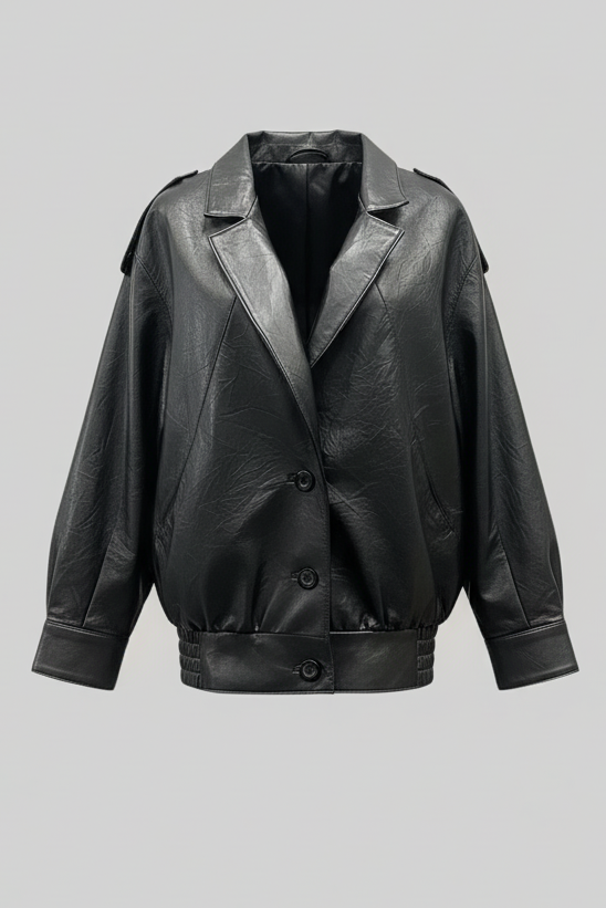 DEVON - Black leather jacket, Front view, Full garment