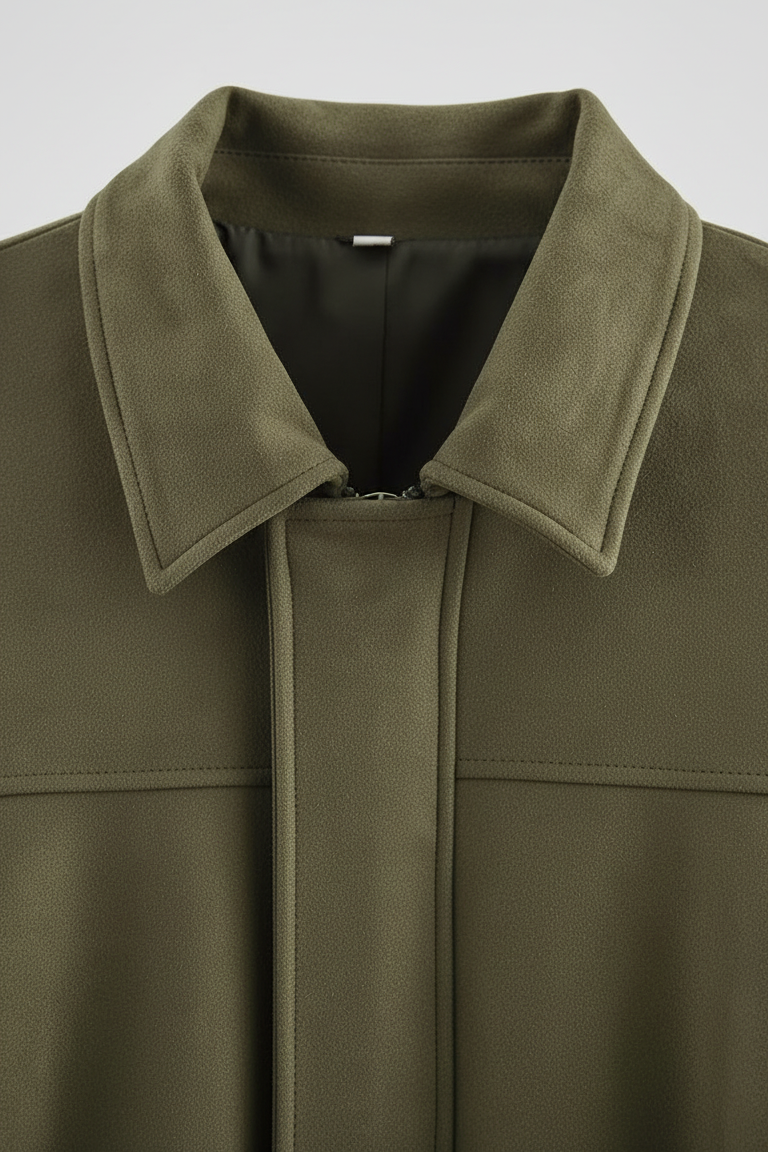 Dalvyn vintage bomber jacket – khaki oversized bomber inspired by hooded puffer coat design with soft suede finish.