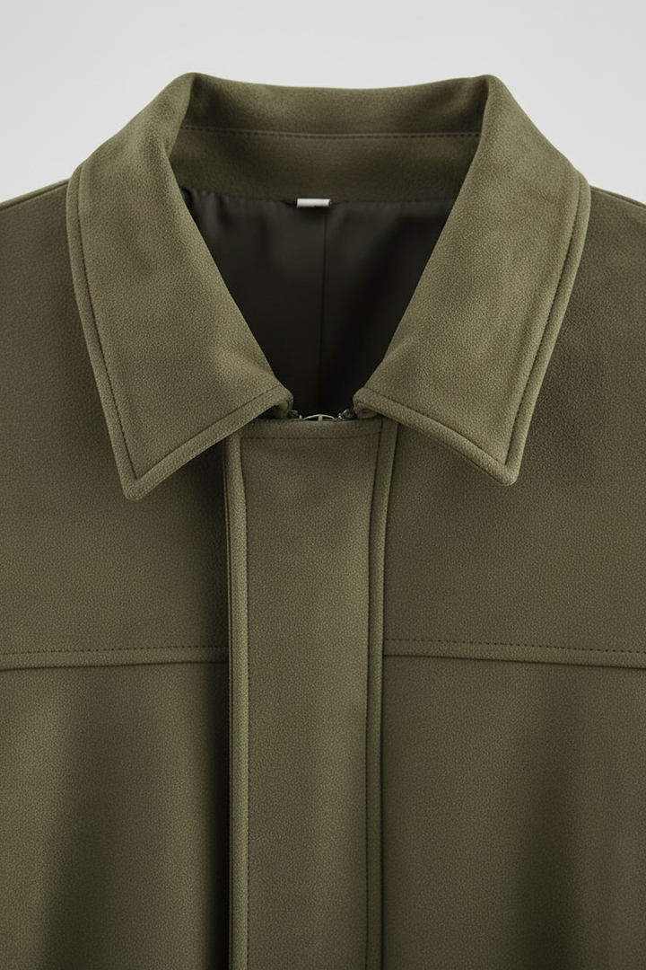 Dalvyn vintage bomber jacket – khaki oversized bomber inspired by hooded puffer coat design with soft suede finish.