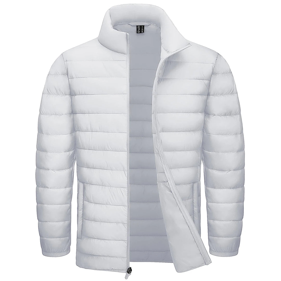 Dalvyn Men's Waterproof Puffer Jacket – Lightweight Insulated Outerwear – Studio Front View White