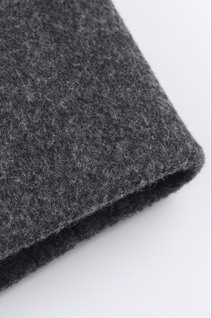 Dalvyn Women's Double-Breasted Coat – Wool Blend Lapel Coat – Leaning Pose Portrait